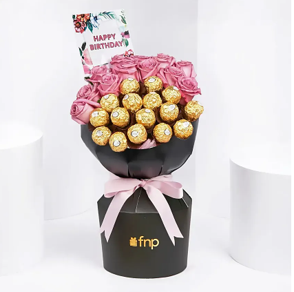 Roses And Rochers Birthday Bouquet
